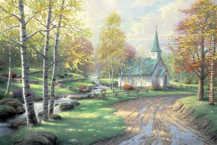 The Aspen Chapel painting - Thomas Kinkade The Aspen Chapel art painting